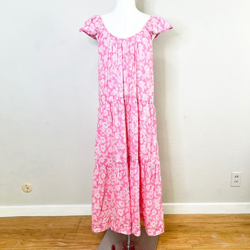 Pink Floral Tiered Maxi Dress - Women's